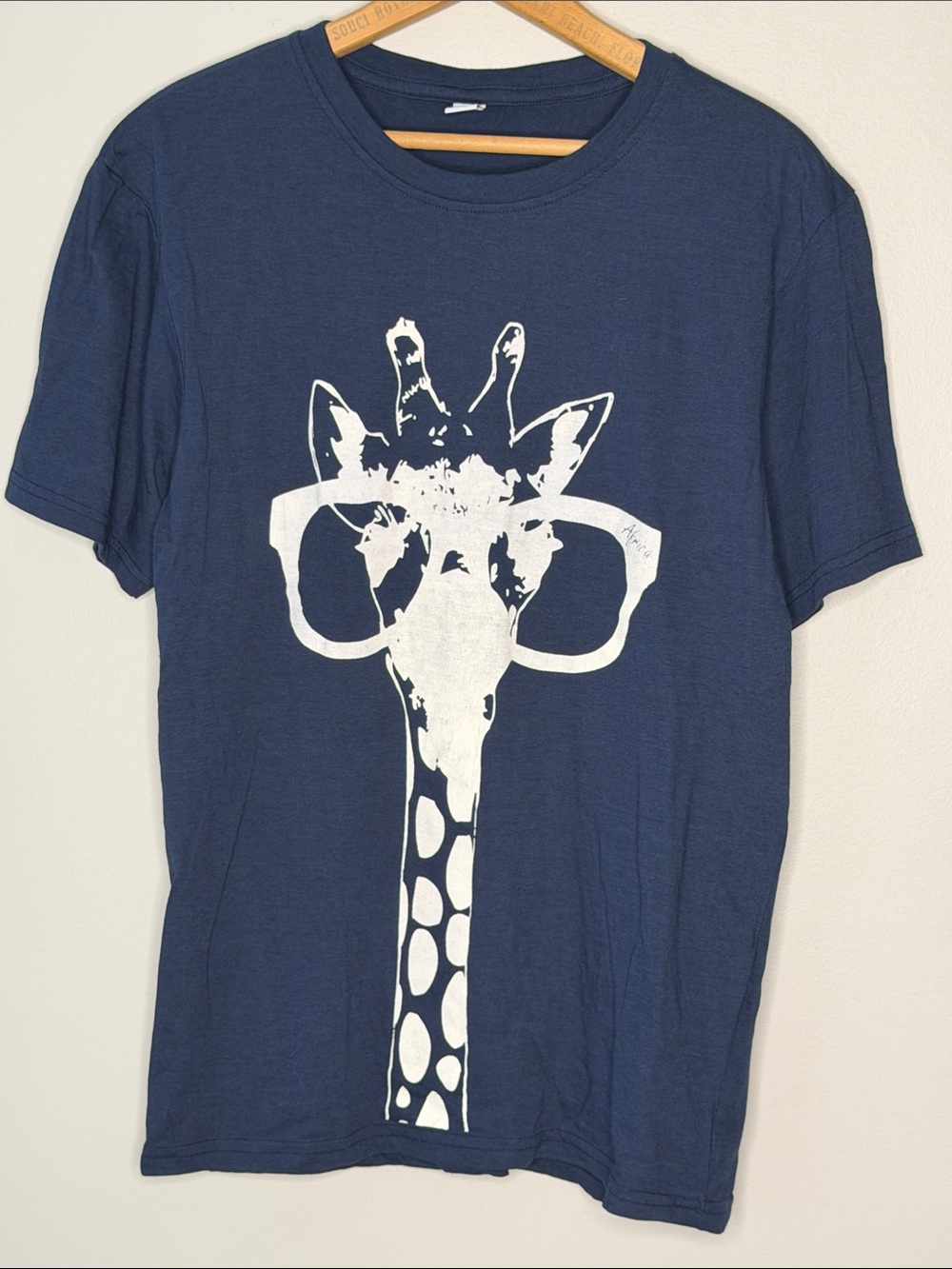 Navy Blue Tee with White Giraffe Graphic